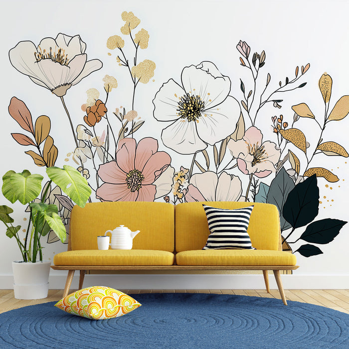 Elegáns Virágos Tapéta | Gyengéd virágok elrendezése puha árnyalatokban