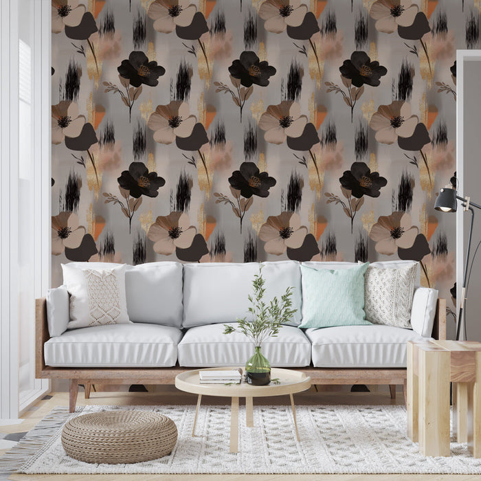 Tapeta z motywem kwiatowym | Kwiaty w delikatnych odcieniach na teksturym tle