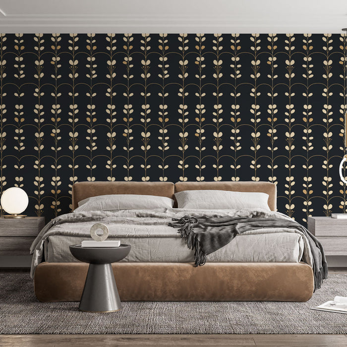 Elegant Floral Mural Wallpaper | Golden Stems and Leaves Pattern on Black Background

Elegantní květinový tapetový obraz | Zlaté stonky a listy na černém pozadí