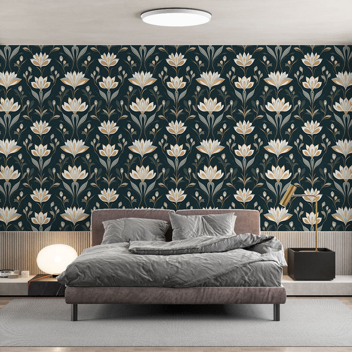 Elegant floral Mural Wallpaper | Delicate flower patterns on a dark background

Tyylikäs kukkakuvioinen Tapetti | Herkät kukkakuviot tummalla taustalla