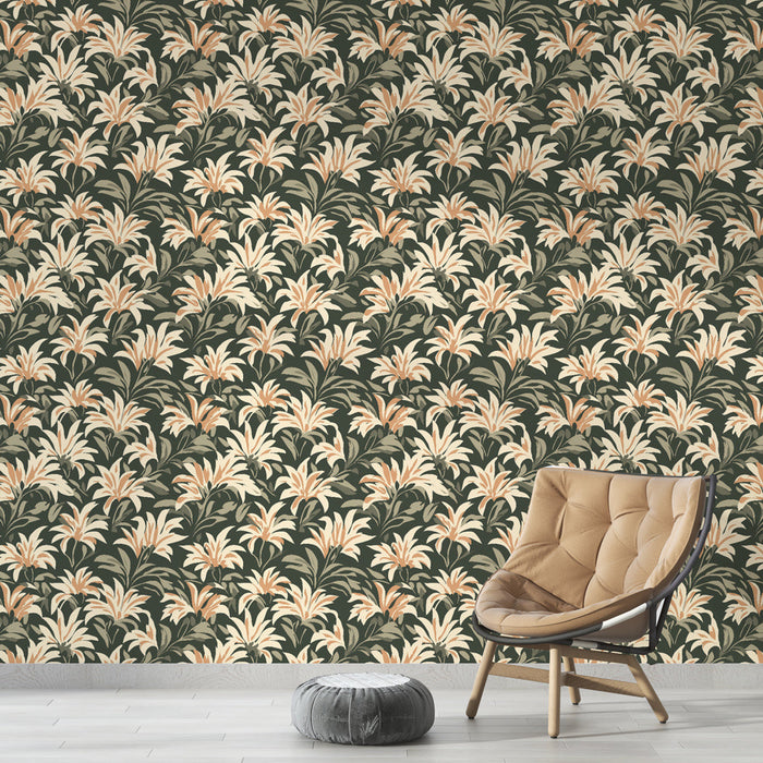 Elegant Floral Mural Wallpaper | Delikátní květinové vzory na zeleném pozadí