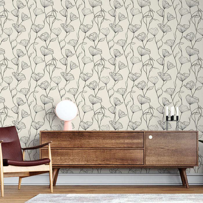 Elegantní květinový tapetový obrázek | Jemné květinové vzory na béžovém pozadí