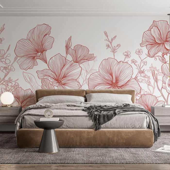 Fototapet blomstret | Elegante blomster delikat tegnet i rød