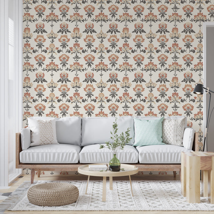 Õie seinamaaling | Elegantne pastellsete lillede mustrid kreemisel taustal
