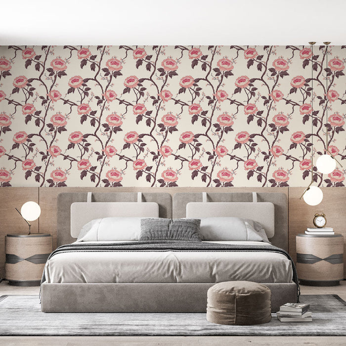 Tapet mural floral | Modele elegante de trandafiri roz pe un fundal deschis