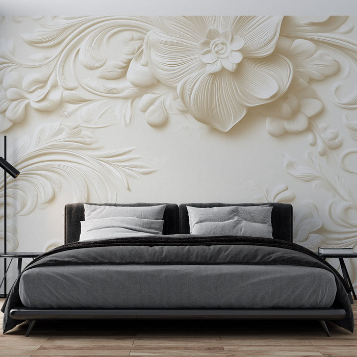 Mural Wallpaper with Floral Embossing | Elegance and Refinement