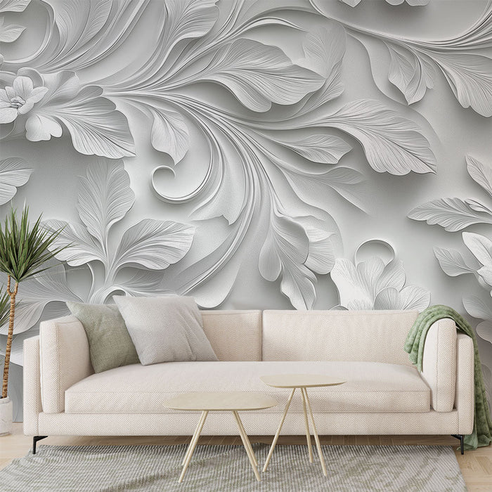 Embossed floral Mural Wallpaper | Elegant pattern in white