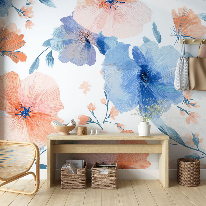 Papel de parede floral | Flores em aquarela em tons suaves e pastéis