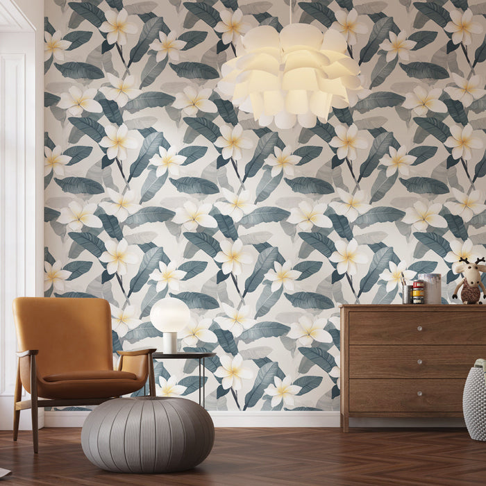 Fotótapéta virágos | Fehér virágok és szürke levelek puha háttéren