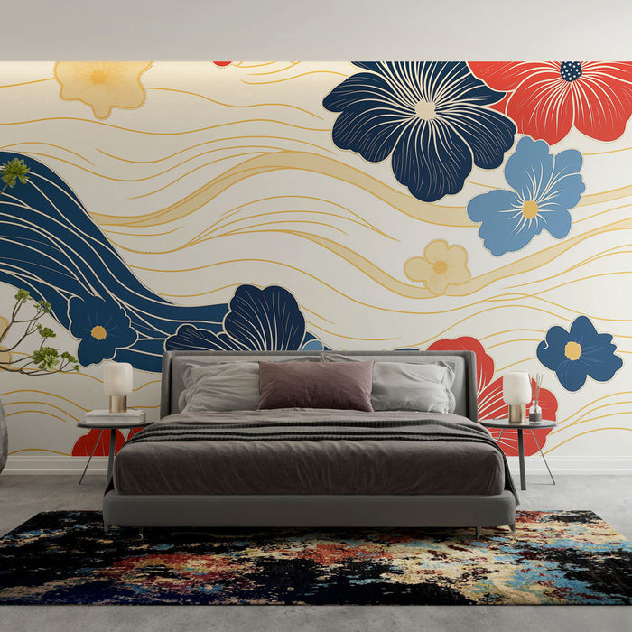 Fototapet blomster | Farverige blomster på delikate bølger