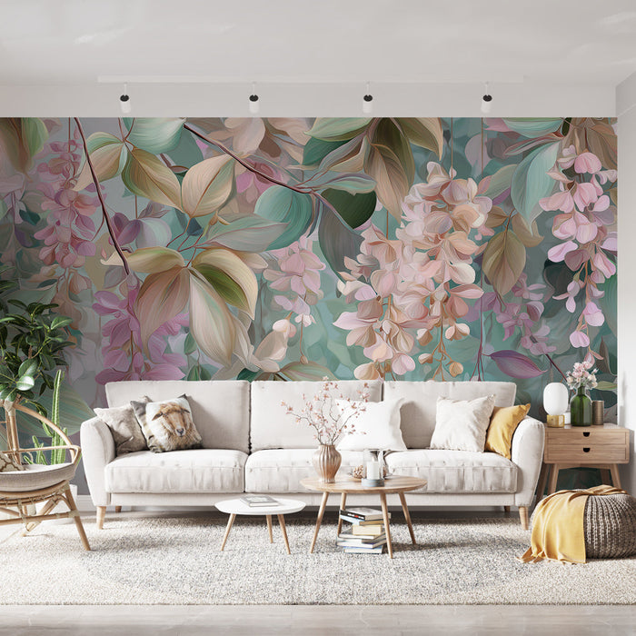 Fototapet çiçekli | Zarif çiçekler ve pastel yapraklar