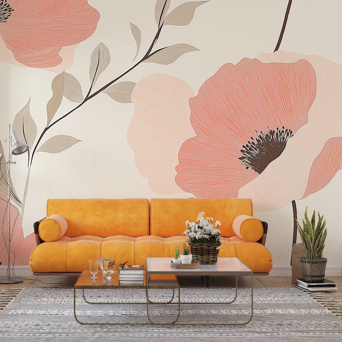 Mural Wallpaper floral | Delicate flowers and soft shades