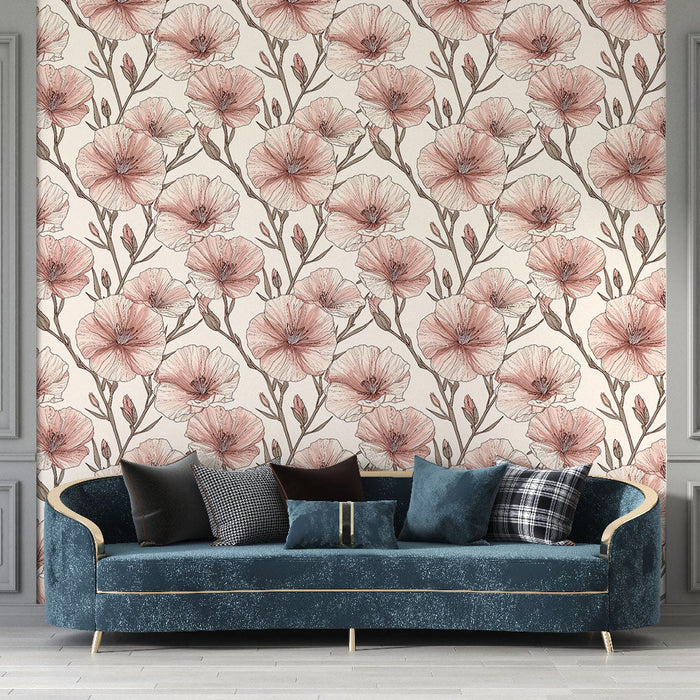 Fototapet cvetlični | Nežni rožnati cvetovi na bež ozadju