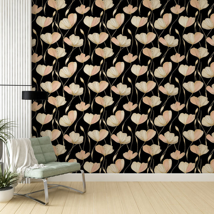 Papel de parede floral | Flores delicadas em um fundo preto