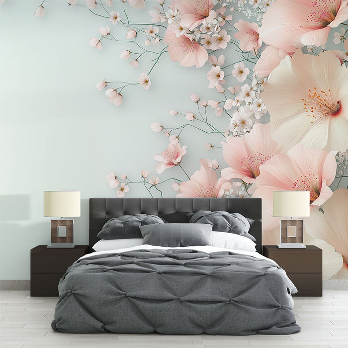 Mural Wallpaper floral | Delicate flowers on pastel background