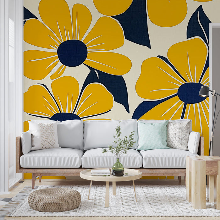 Fototapet | Parlak sarı çiçekler mavi yapraklarla