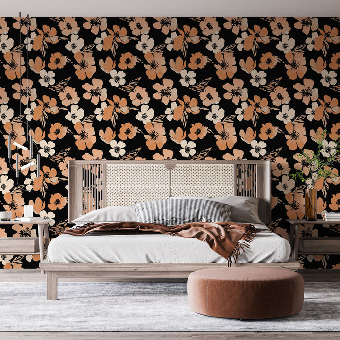 Тапет с цветя | Пастелни цветя върху елегантен черен фон