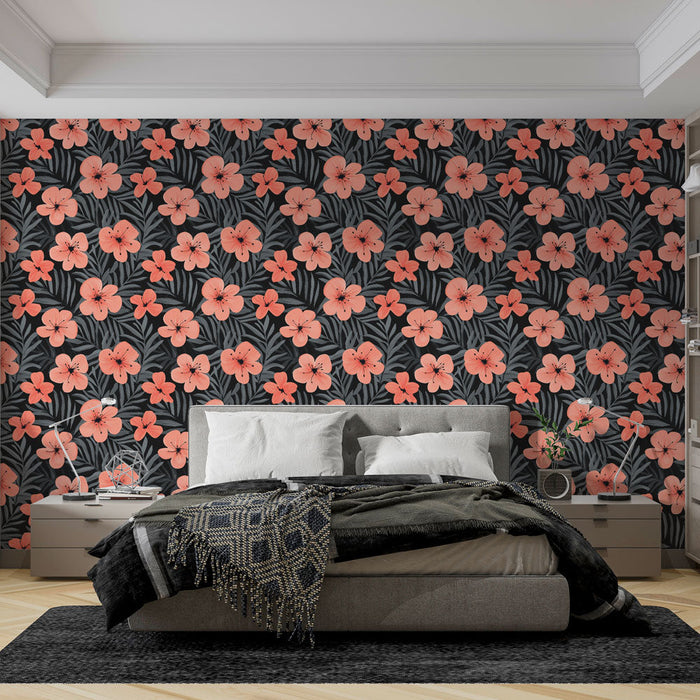 Fotótapéta virágos | Rózsaszín virágok sötét háttéren