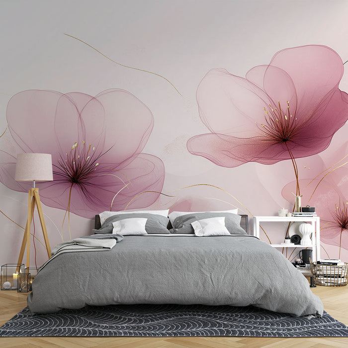 Papel de parede floral | Flores translúcidas em tons delicados de rosa