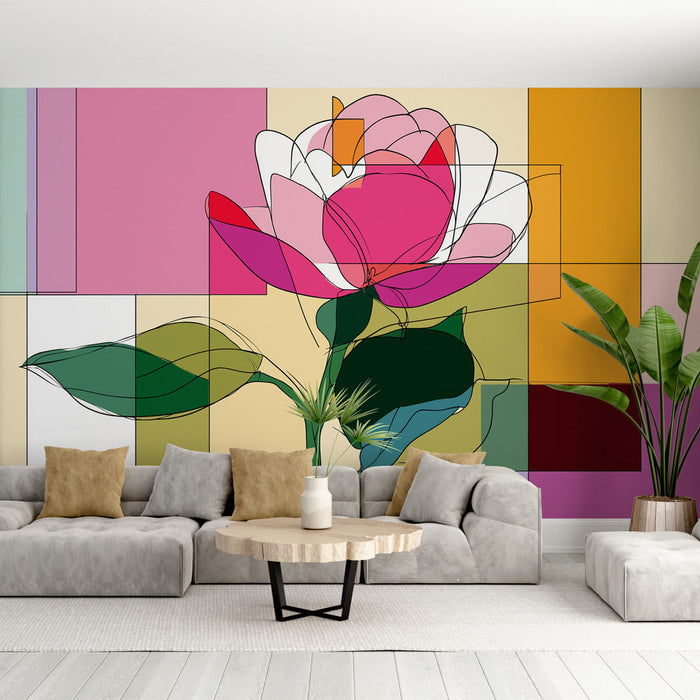 Geometrisch Bloemenbehang | Elegant gestileerde bloem met kleurrijke vormen