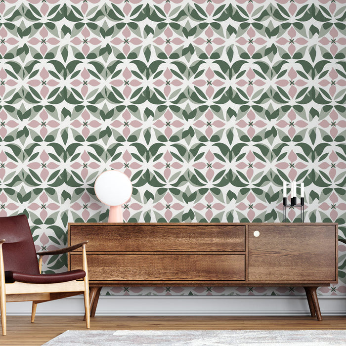 Geometrická květinová tapeta | Vzory listů a květin v jemných tónech