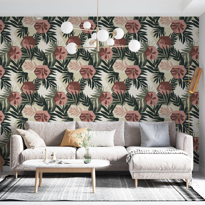 Geometric Floral Wallpaper | Flower and Leaf Patterns on Creamy Background