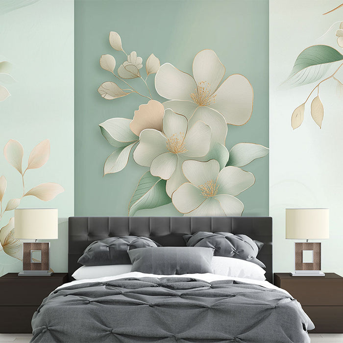 Tapete με απομίμηση λουλουδιών | Λεπτά λουλούδια σε μαλακό πράσινο φόντο