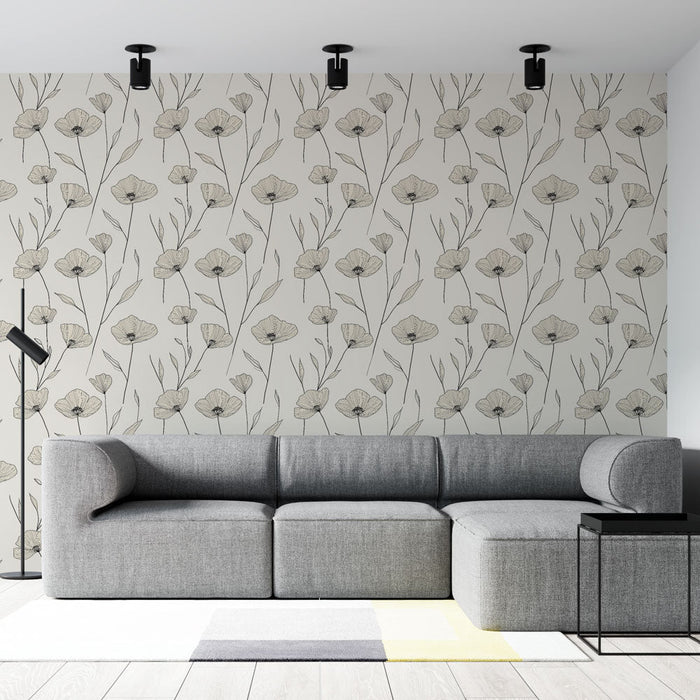 Fototapet med minimalistiskt blommönster | Mönster av känsliga blommor på ljus bakgrund