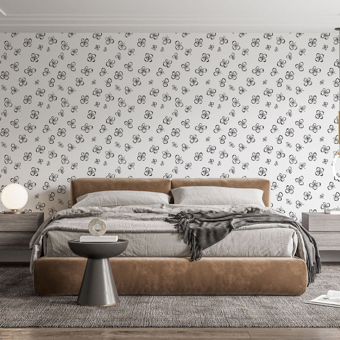 Minimalistická tapeta s květinovým motivem | Černé květinové vzory na bílém pozadí