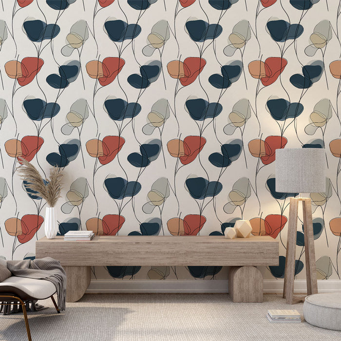 Carta da parati floreale moderna | Fiori stilizzati in toni caldi e freddi