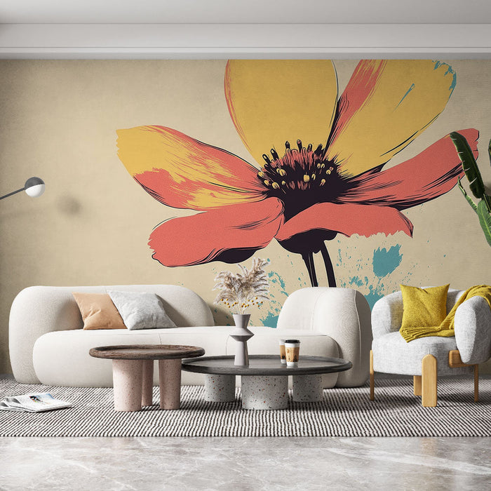 Fototapet modern floral | Levande illustration av en färgglad blomma