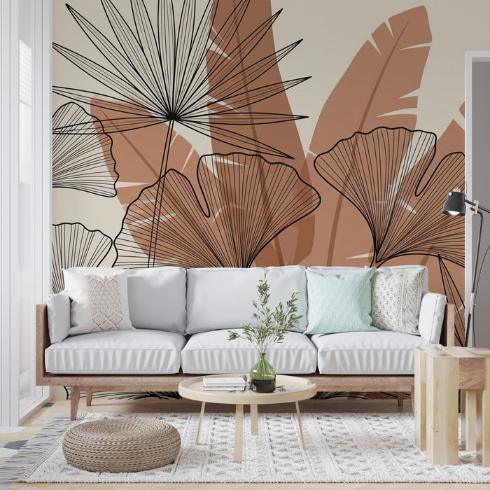 Papel pintado floral moderno | Patrones de hojas en línea y colores terrosos