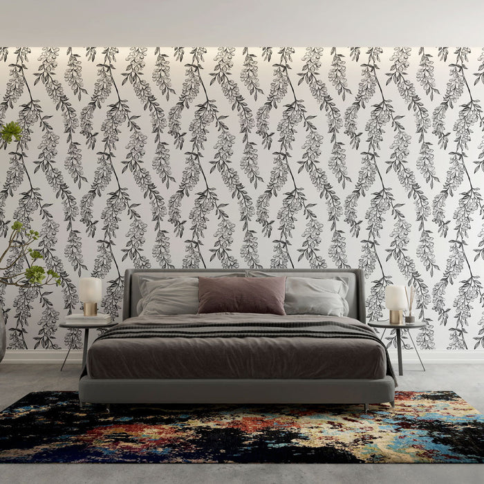 Fototapete floral monochrom | Zartes Motiv von schwarz-weißen Blumen