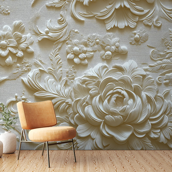 Mural Wallpaper floral | Elegant 3D pattern in cream