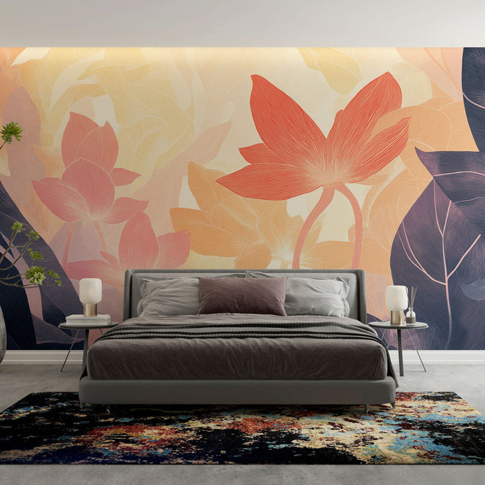 Mural Wallpaper floral | Artistic pattern with pastel shades