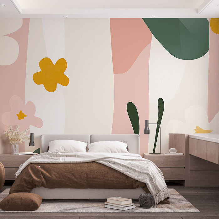 Muraaltaustapilt lilleline | Värvikas muster stiliseeritud lillede ja lehtedega