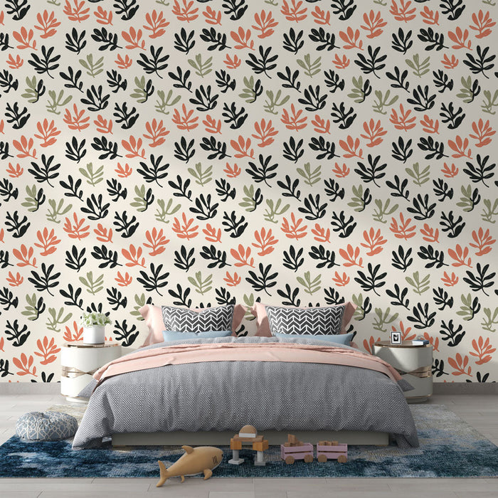 Cvetlični Tapete | Barvit vzorec listov na kremnem ozadju