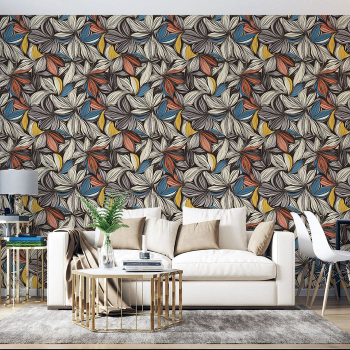 Fotótapé virágos | Színes minta stilizált virágok sötét háttéren