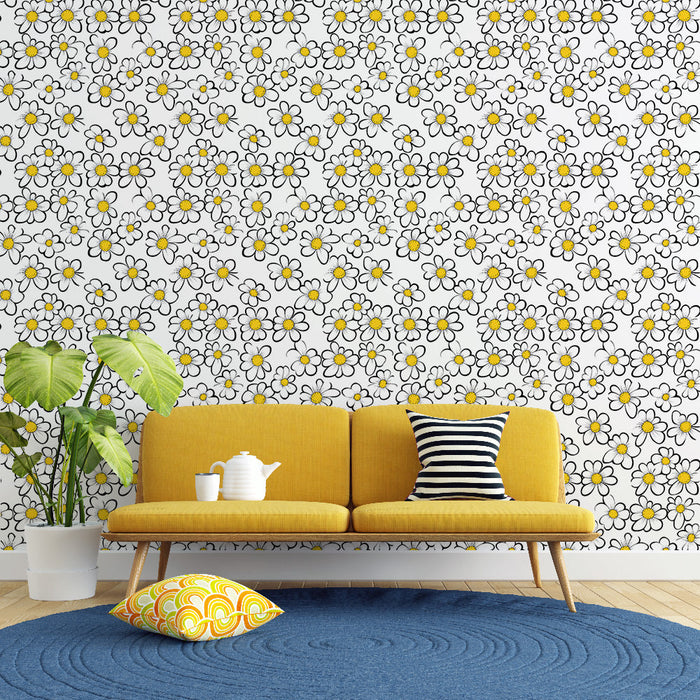 Fotótapéta virágos | Fehér és sárga virág minta fehér háttéren