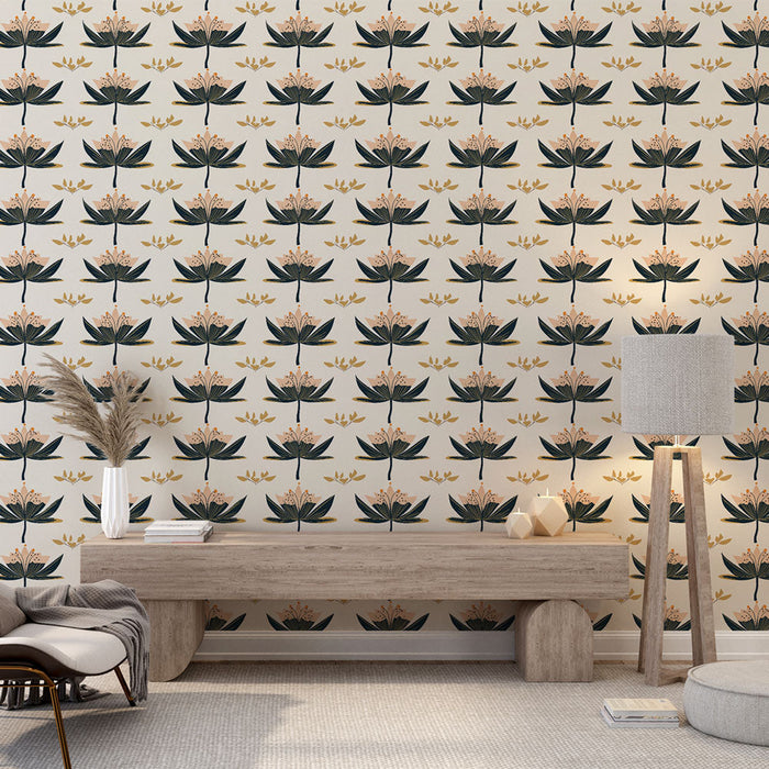 Fototapet cvetlični | Nežen vzorec cvetja in listov na kremnem ozadju