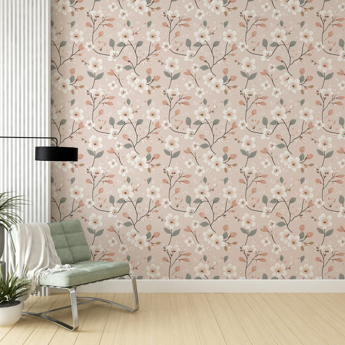 Õie seinamaaling | Õrn lilleline muster pastelsel taustal