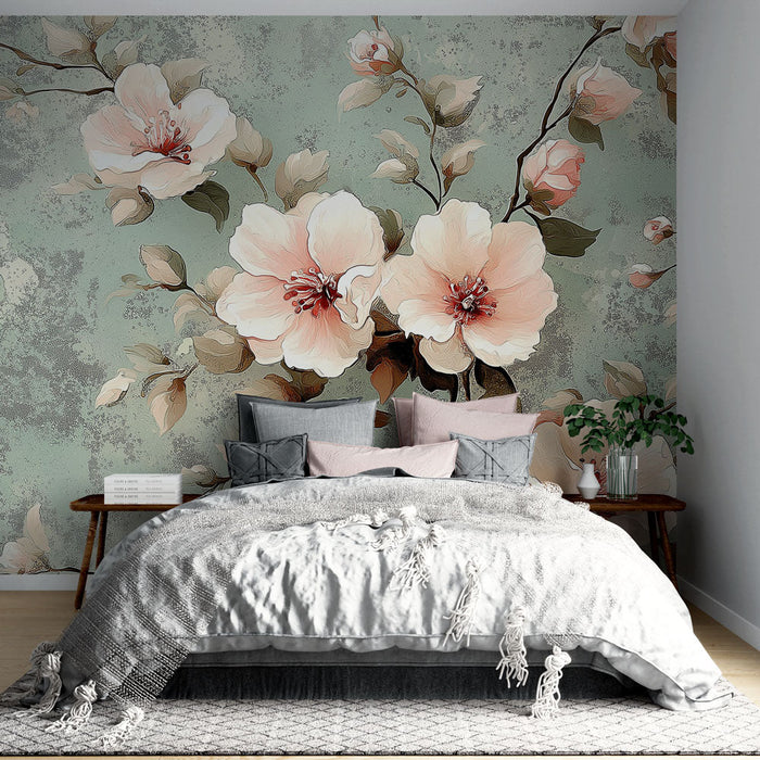 Mural Wallpaper floral | Pattern of delicate flowers on pastel background