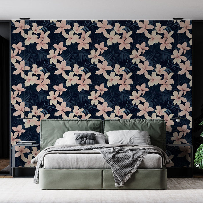 Fototapete floral | Zartes Blumenmotiv auf dunklem Hintergrund