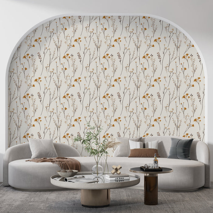Papel de parede floral | Padrão de flores douradas e brancas em fundo claro