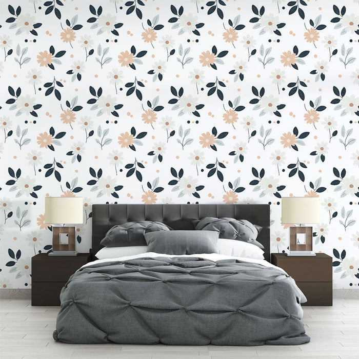 Ταπετσαρία με λουλούδια | Παστέλ χρωματιστό μοτίβο λουλουδιών και φυλλώματος