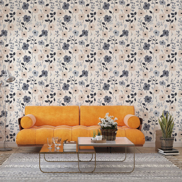 Флорален Тапет | Пастелен Цветя и Черна Стъбла Възор