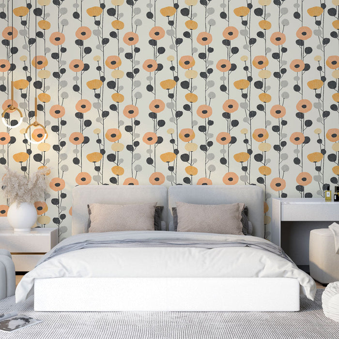 Mural Wallpaper floral | Pastel flower motif on a light background
