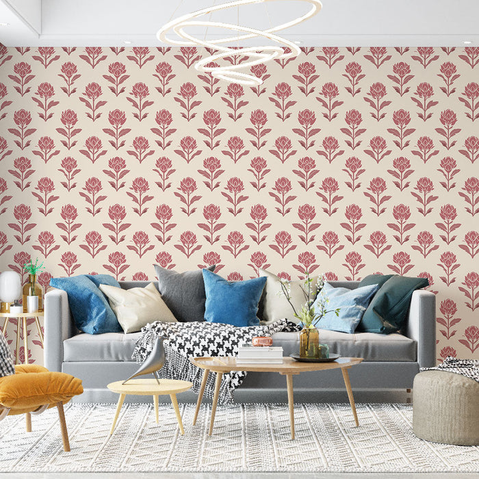 Papel de parede floral | Padrão de flores rosa em fundo creme
