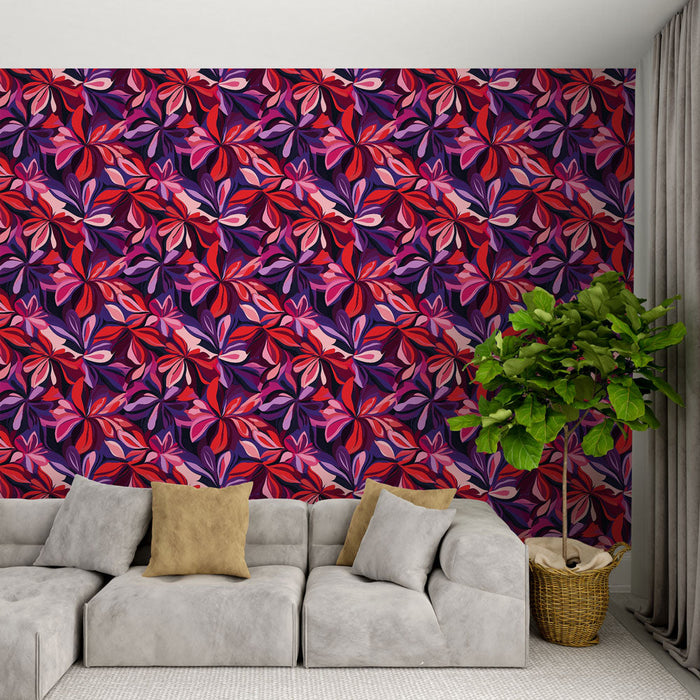 Floral Mural Wallpaper | Crveni i ružičasti uzorak cvijeta na tamnoj pozadini