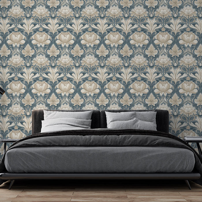 Mural Wallpaper floral | Flower pattern on blue background